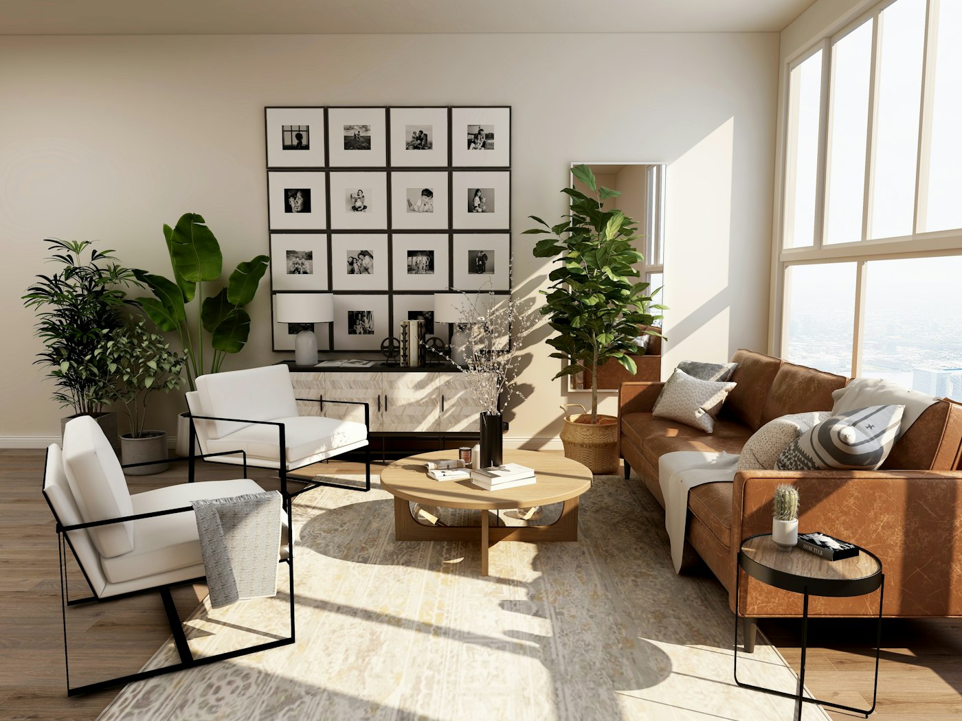 Lit living room with a wall lighting controller